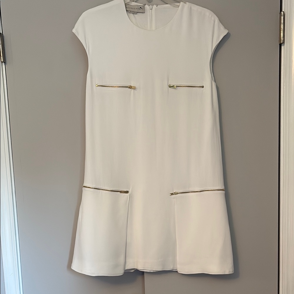 Stella McCartney Cream Gold Sheath Dress Cap Sleeve